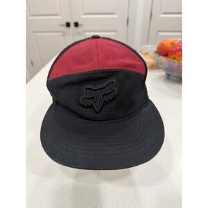 Fox Racing Snapback Hat Mens Black Red Embroidered Fox Logo Flat Brim Adjustable